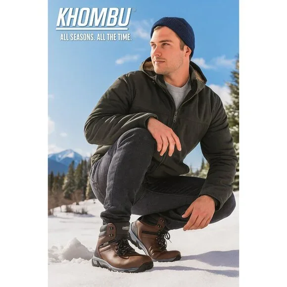 KhombuBoots Men's 8 Leather Outdoor Winter Rugged Lug Weatherproof Snow Shoes